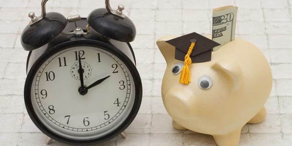 when should I start saving for college clock and piggy bank