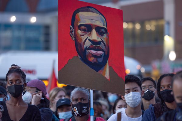 vigil for george floyd outside of MN courthouse before verdict confronting racial injustice